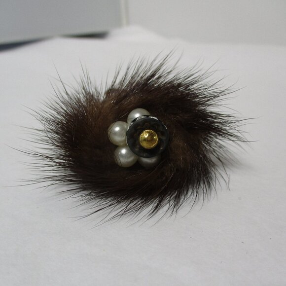 Fancy Real Fur Pony Tail Holder Rubber Band Faux Pearls - Picture 7 of 7